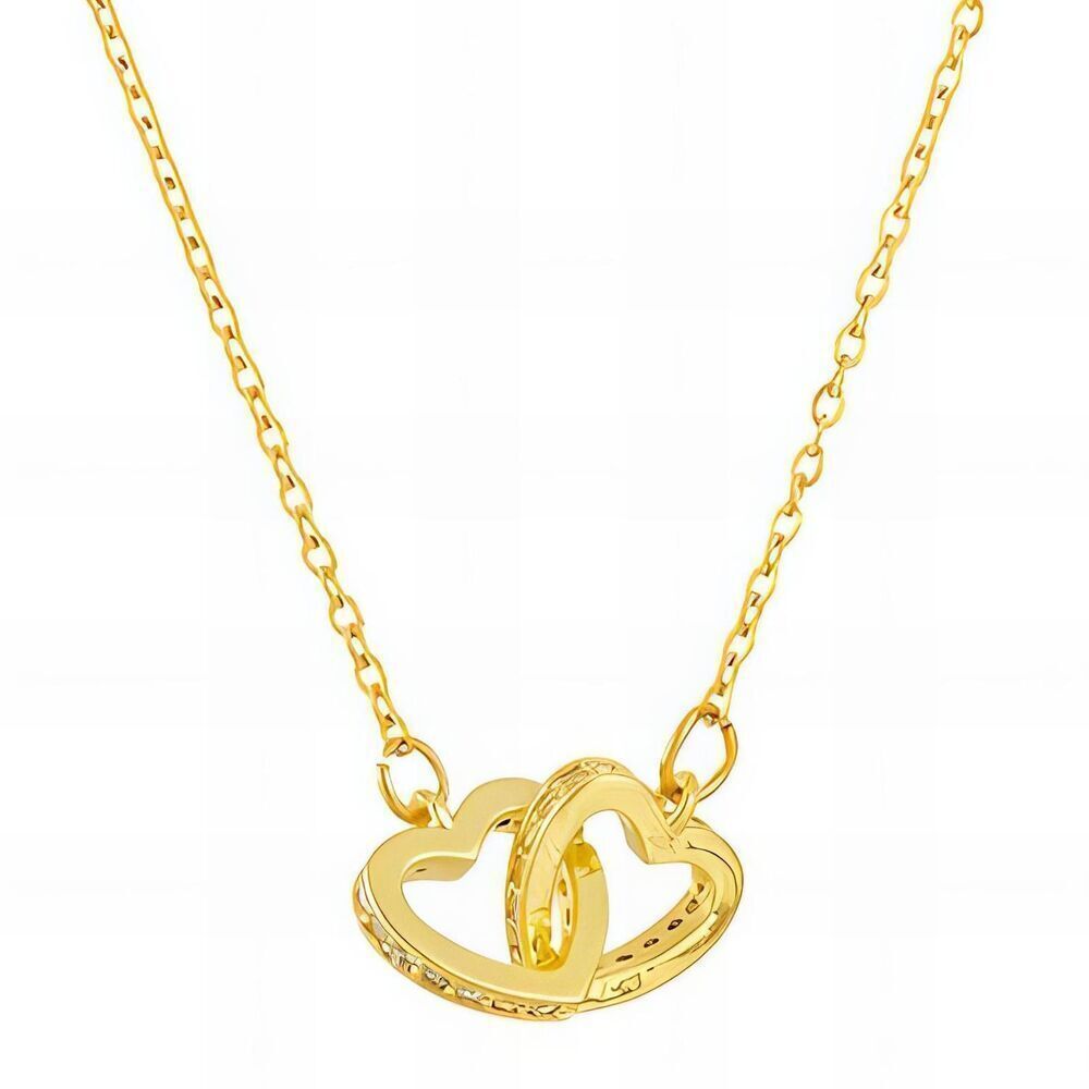 18K Gold Plated Women's Cubic Zirconia Dual Interlocking Heart Necklace Love